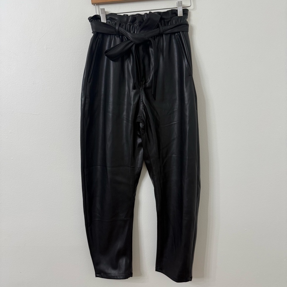 {6} Zara Black Paperbag Waist Vegan Leather Pants